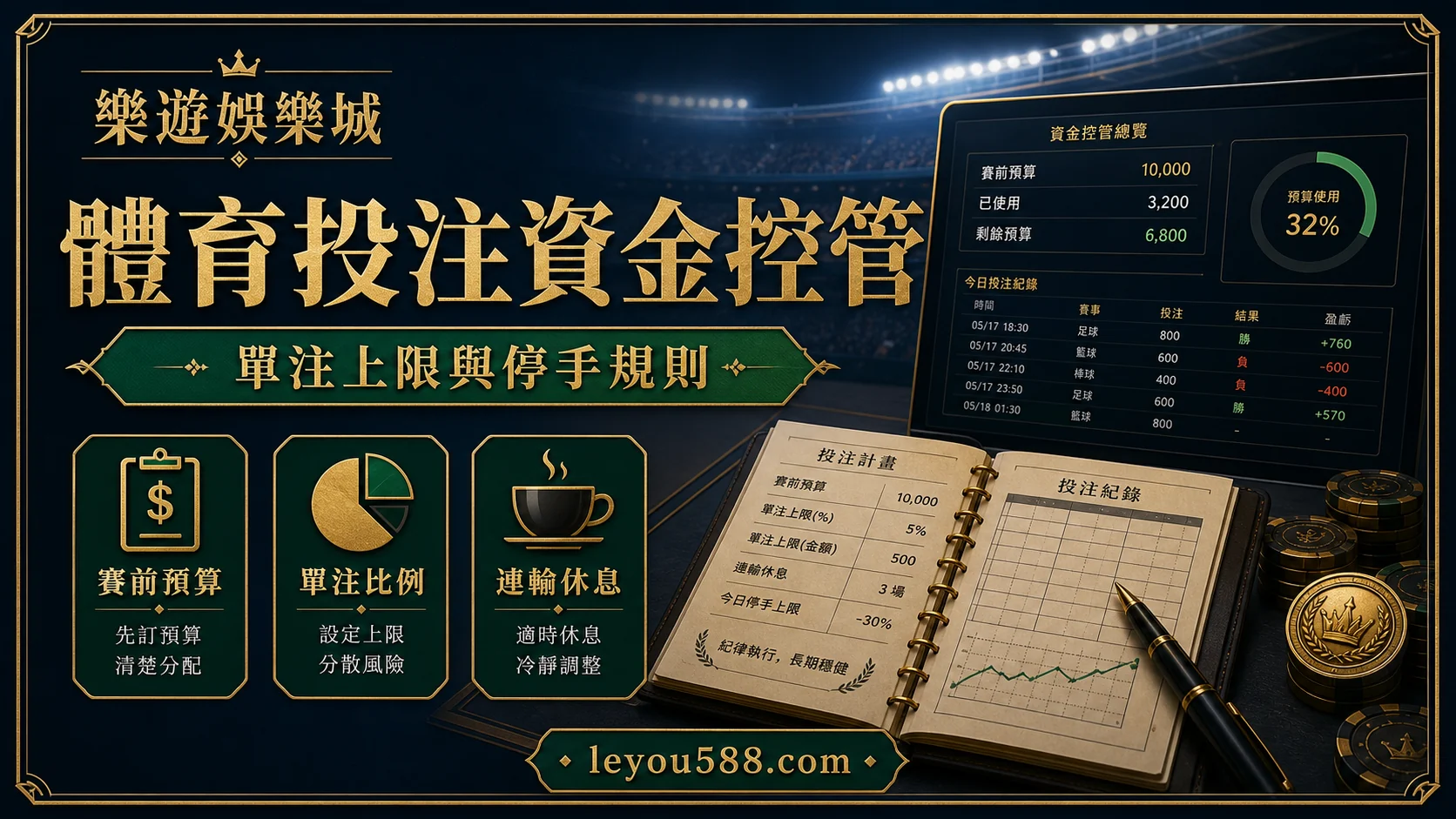 賽前預算單注比例與連輸休息示意圖