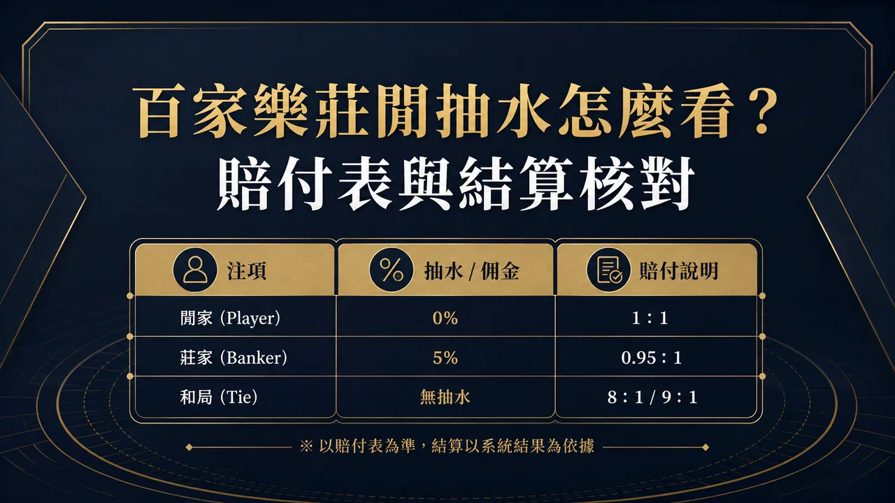 百家樂莊閒抽水怎麼看？賠付表、和局與實際結算前的核對方法特色封面圖